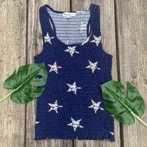 BLUE WITH STARS SHIRRED TOP